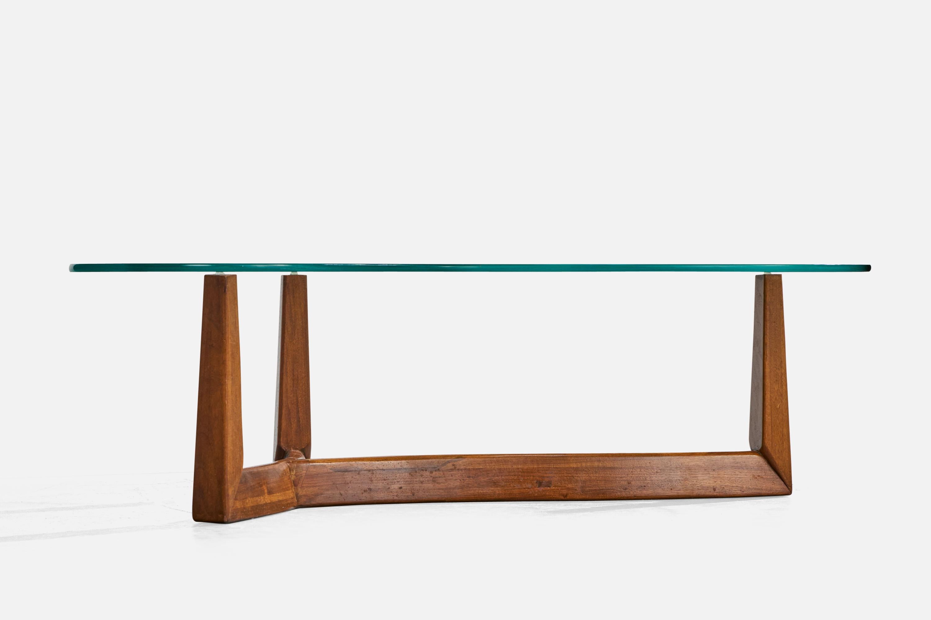 Designer américain, table basse, noyer, verre, États-Unis, années 1950 Bon état - En vente à High Point, NC