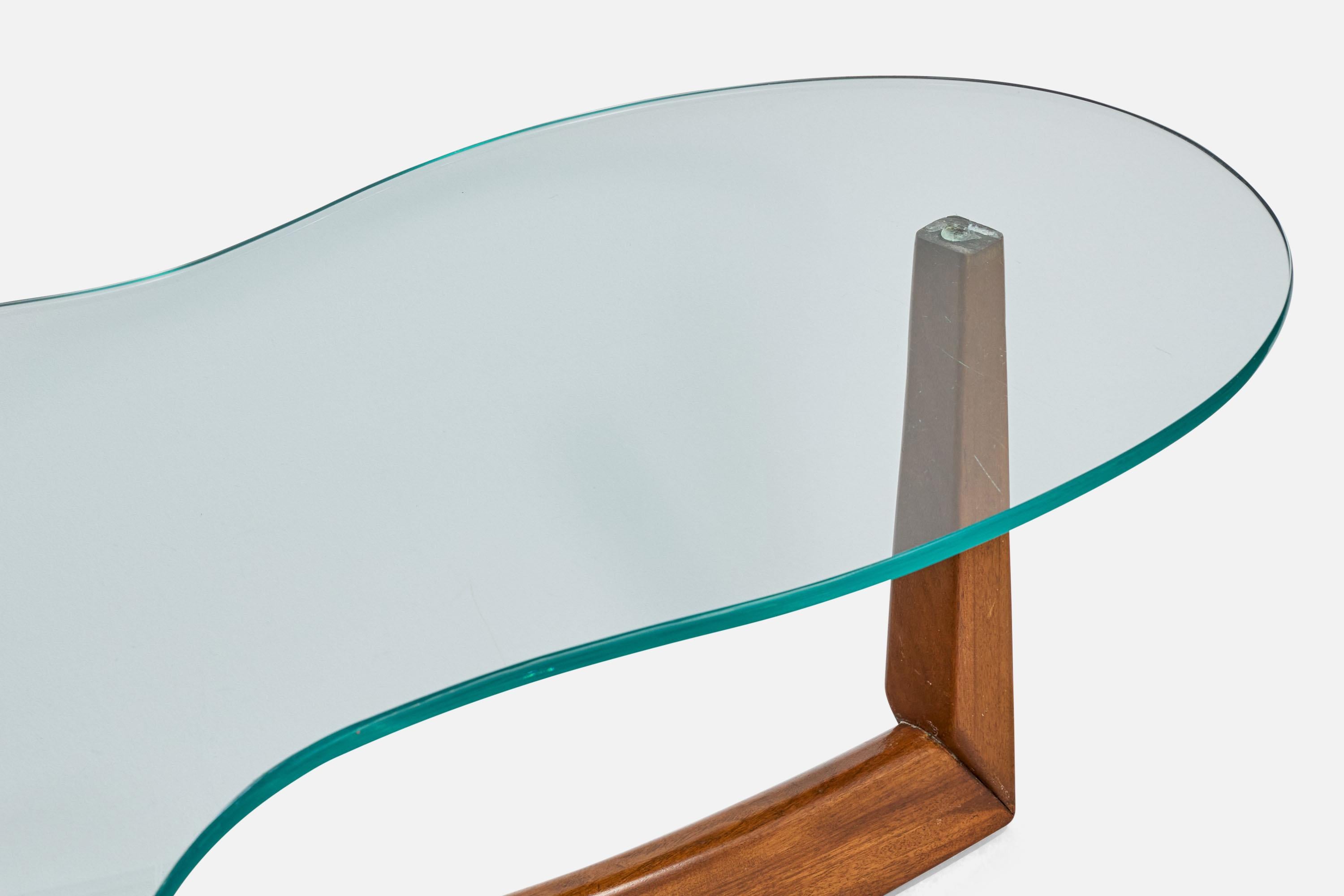 Verre Designer américain, table basse, noyer, verre, États-Unis, années 1950 en vente