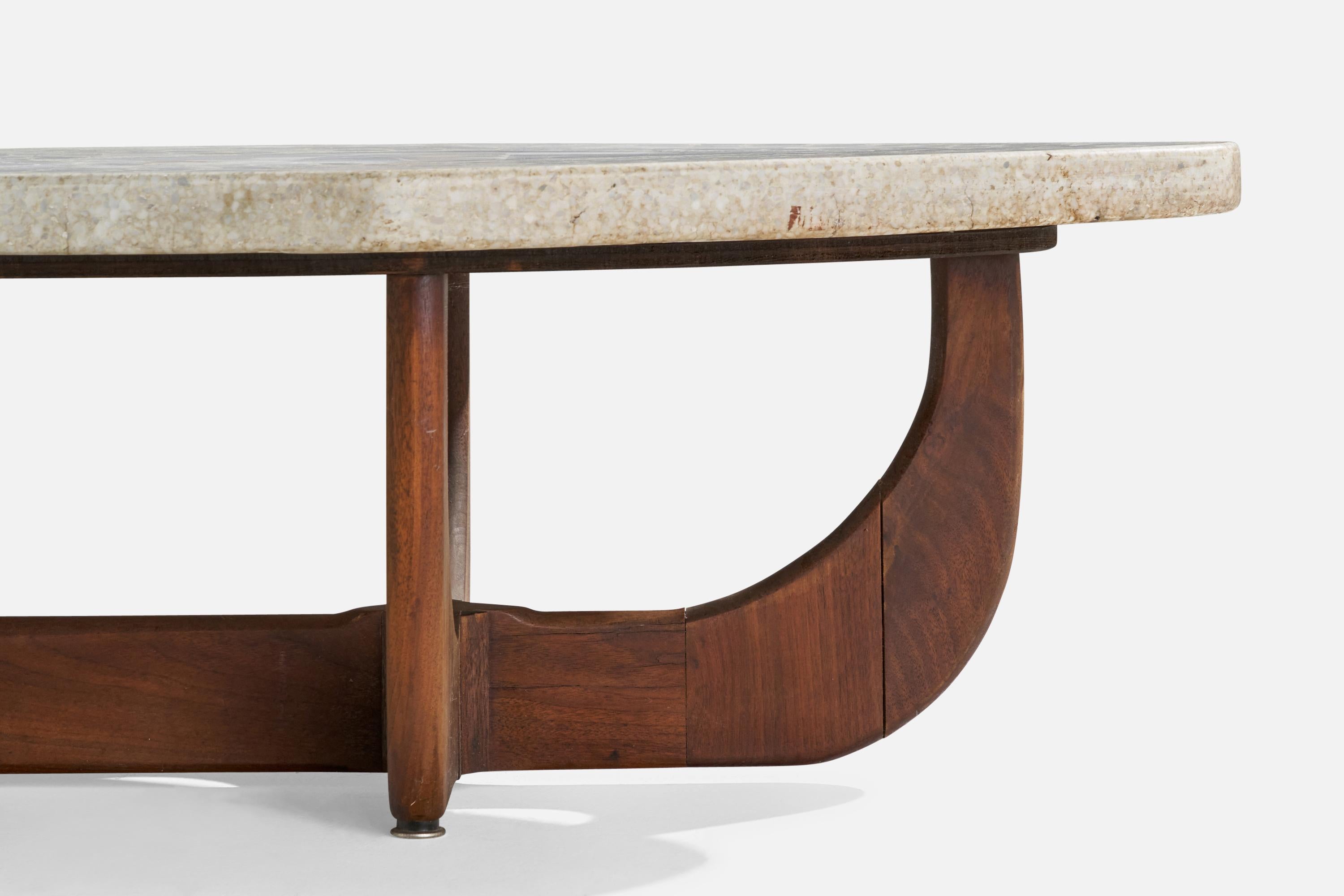Mid-20th Century American Designer, Coffee Table, Walnut, Terrazzo, Marble, USA, 1950s For Sale