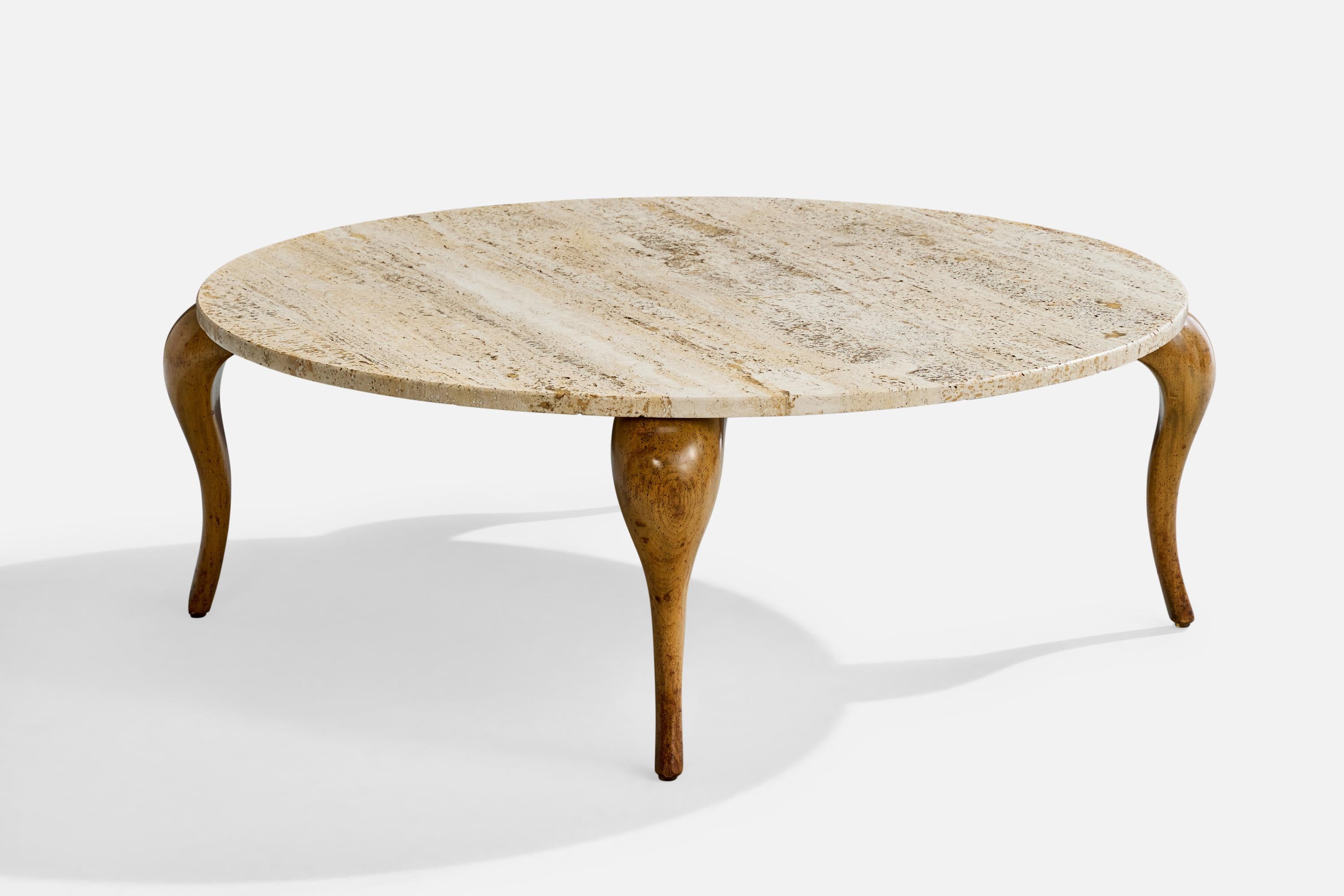 Diseñador americano, Mesa baja, Nogal, Travertino, EE.UU., 1942 Estadounidense en venta