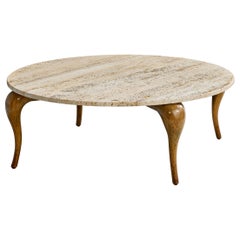 Diseñador americano, Mesa baja, Nogal, Travertino, EE.UU., 1942