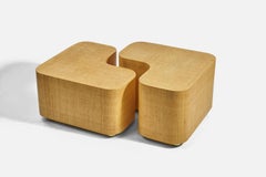American Designer, Coffee Tables, Raffia, Brass, USA, 1970s