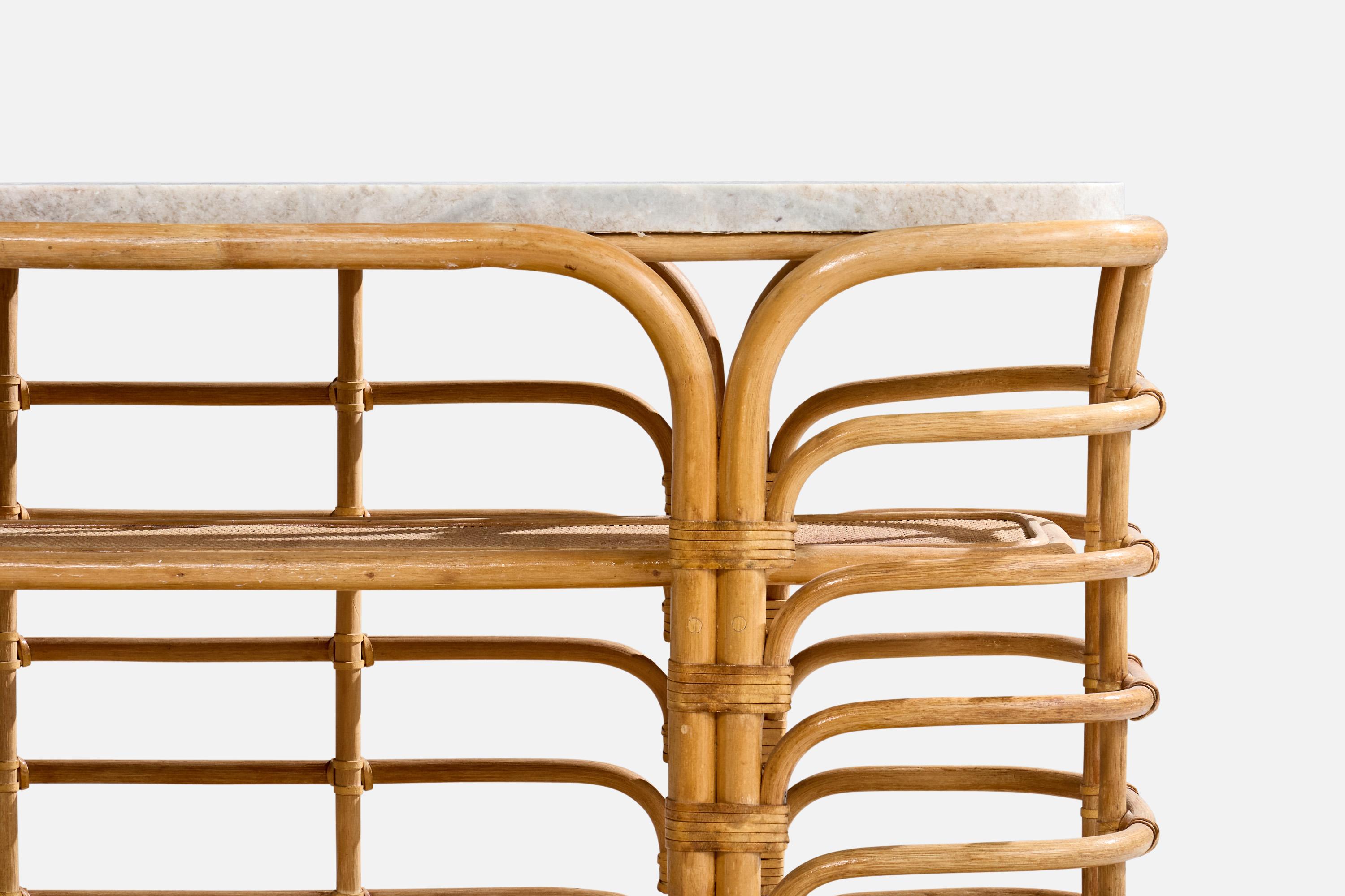 American Designer, Console Table, Bamboo, Rattan, Marble, USA, 1950s For Sale 2
