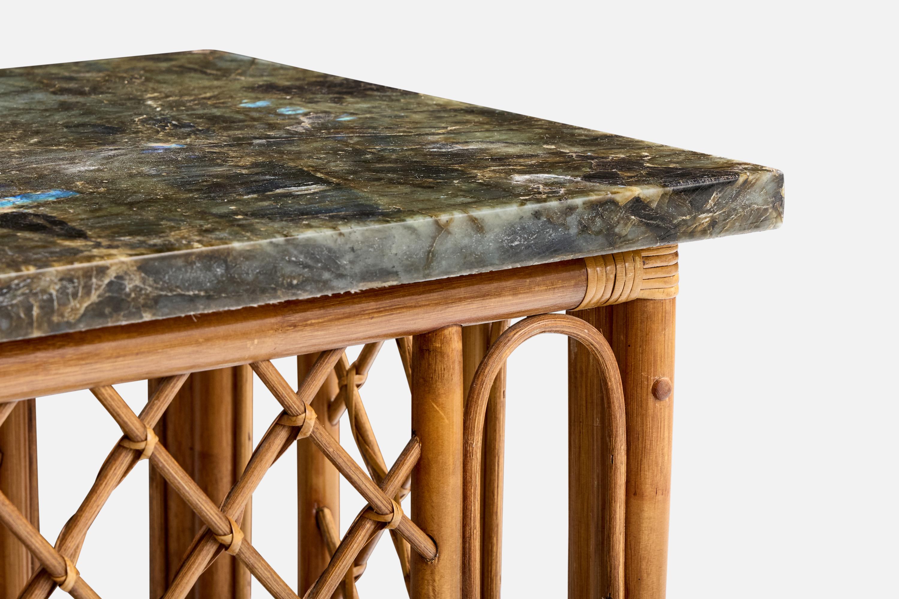Diseñador americano, mesa consola, bambú, ratán, mármol, EE.UU., años 1960 mediados del siglo XX en venta