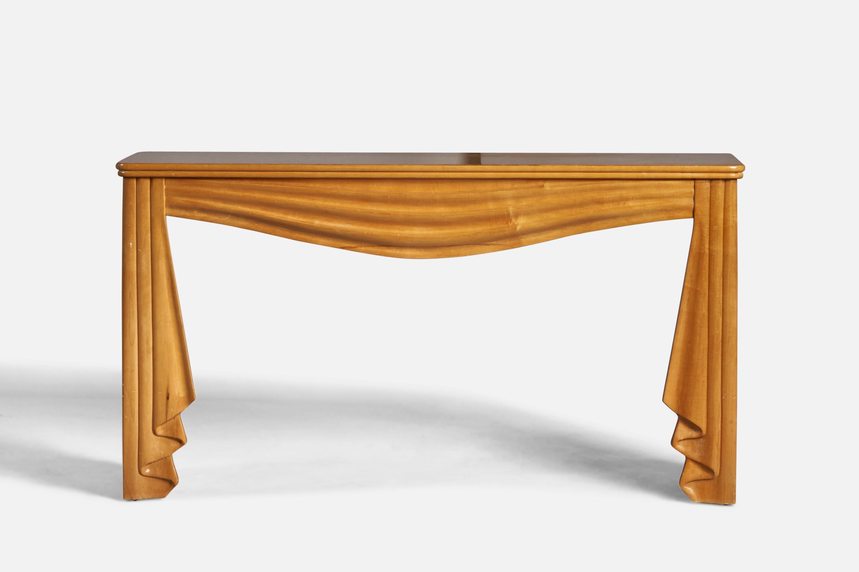 Hollywood Regency American Designer, Console Table, Oak, USA, 1940s For Sale