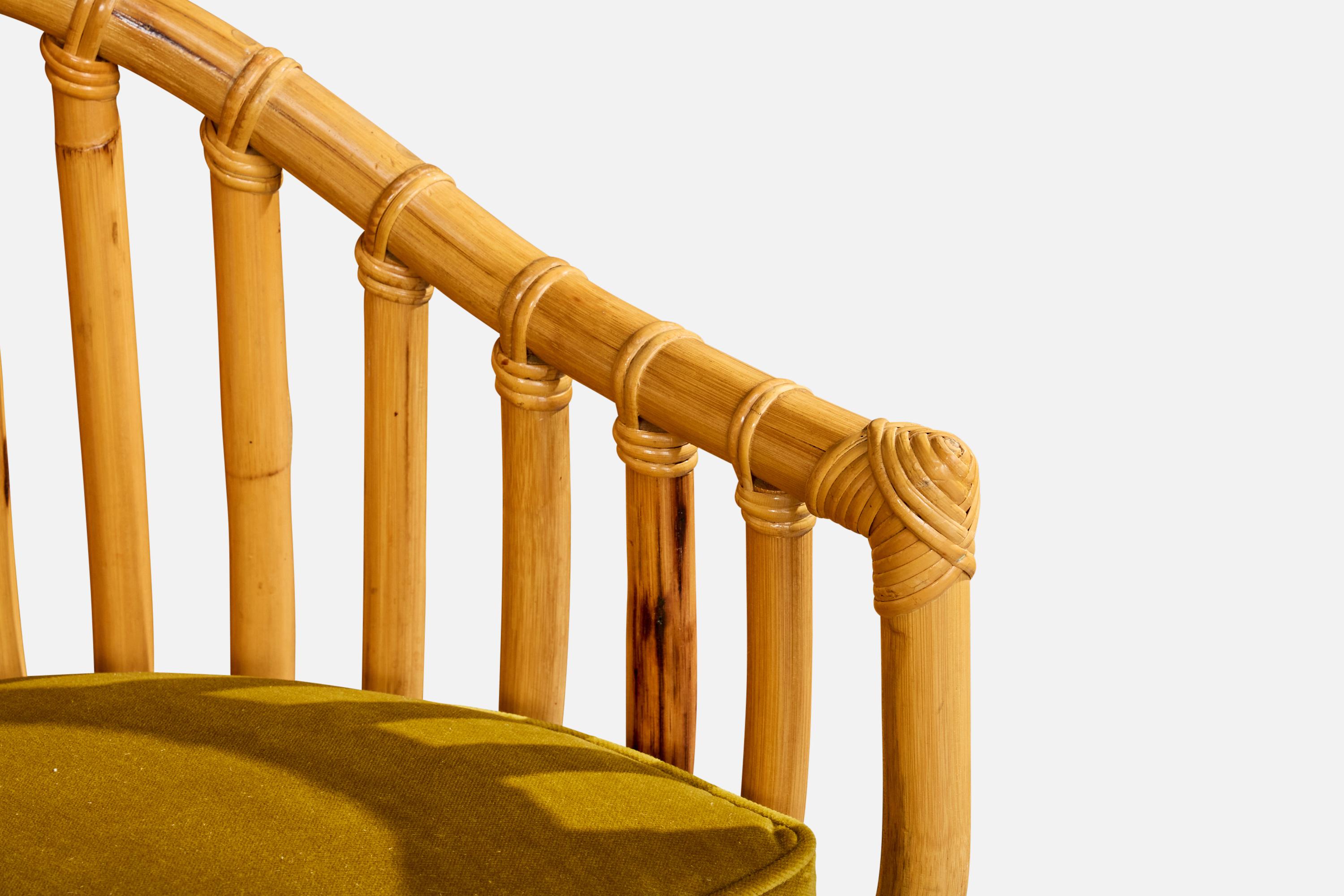 Amerikanischer Designer, Thekenhocker, Bambus, Rattan, Samt, USA, 1970er im Angebot 8