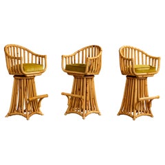 American Designer, Counter Stools, Bamboo, Rattan, Velvet, USA, 1970s