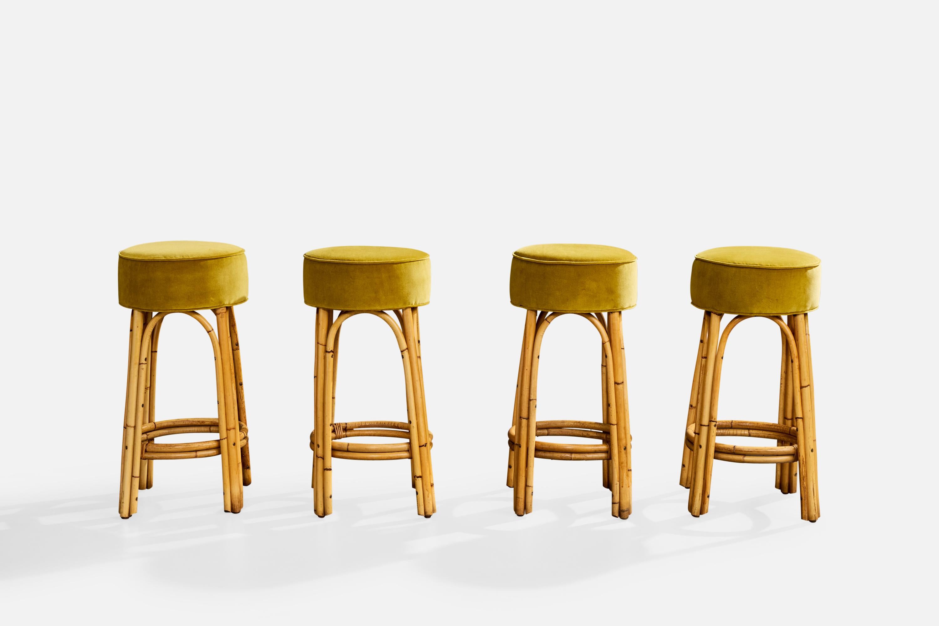 Amerikanischer Designer, Thekenhocker, Bambus, Samt, USA, 1950er Jahre (Moderne der Mitte des Jahrhunderts) im Angebot
