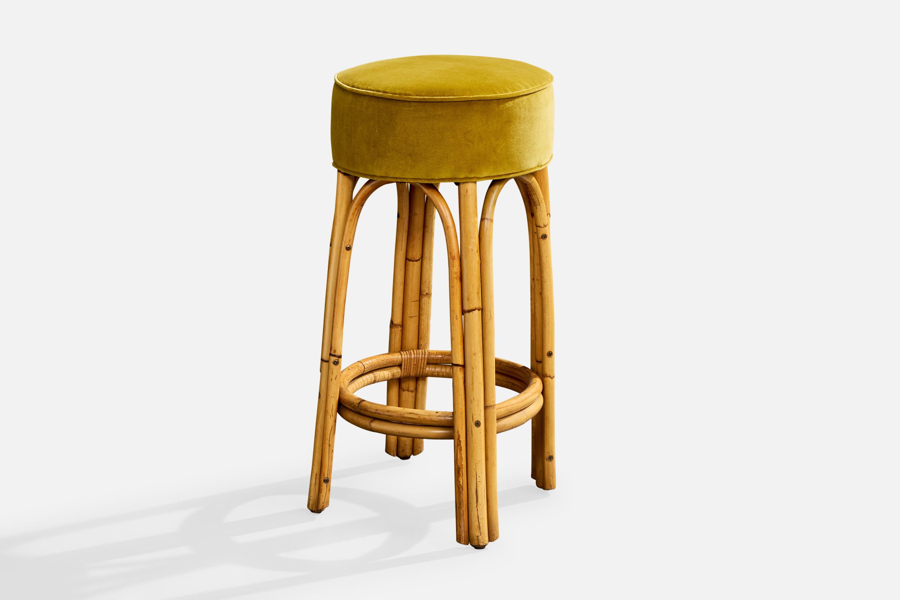 Amerikanischer Designer, Thekenhocker, Bambus, Samt, USA, 1950er Jahre (amerikanisch) im Angebot