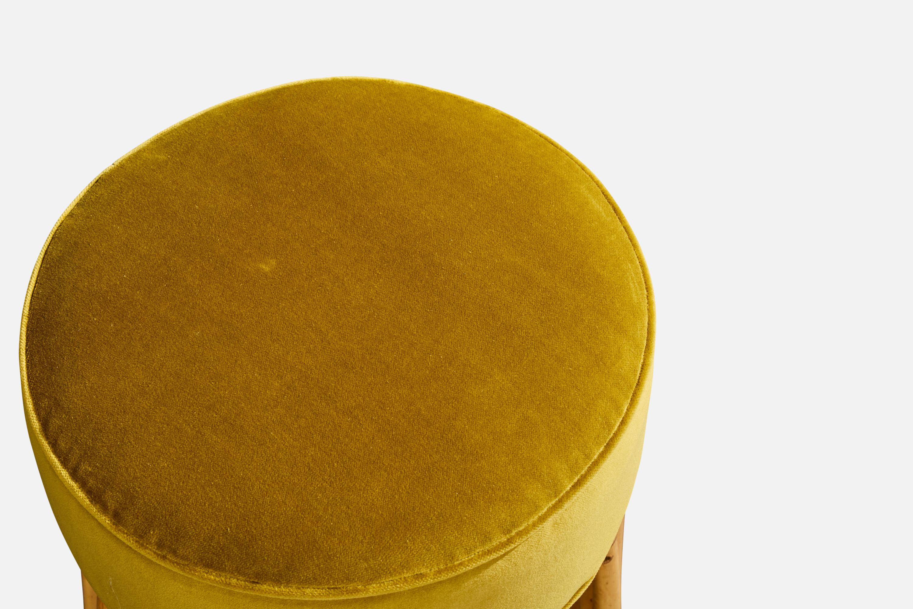 Amerikanischer Designer, Thekenhocker, Bambus, Samt, USA, 1950er Jahre im Zustand „Gut“ im Angebot in High Point, NC