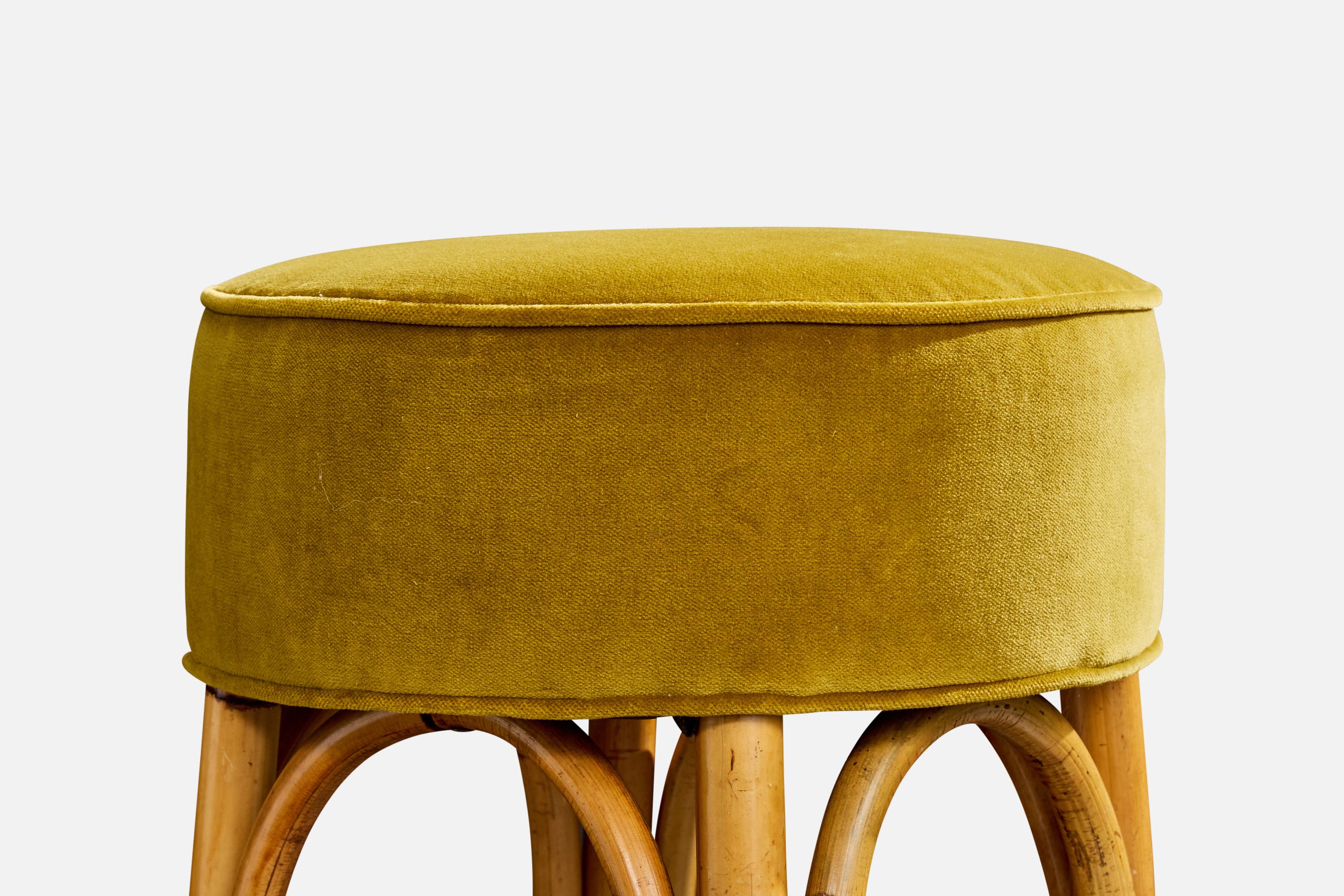 Amerikanischer Designer, Thekenhocker, Bambus, Samt, USA, 1950er Jahre (Mitte des 20. Jahrhunderts) im Angebot