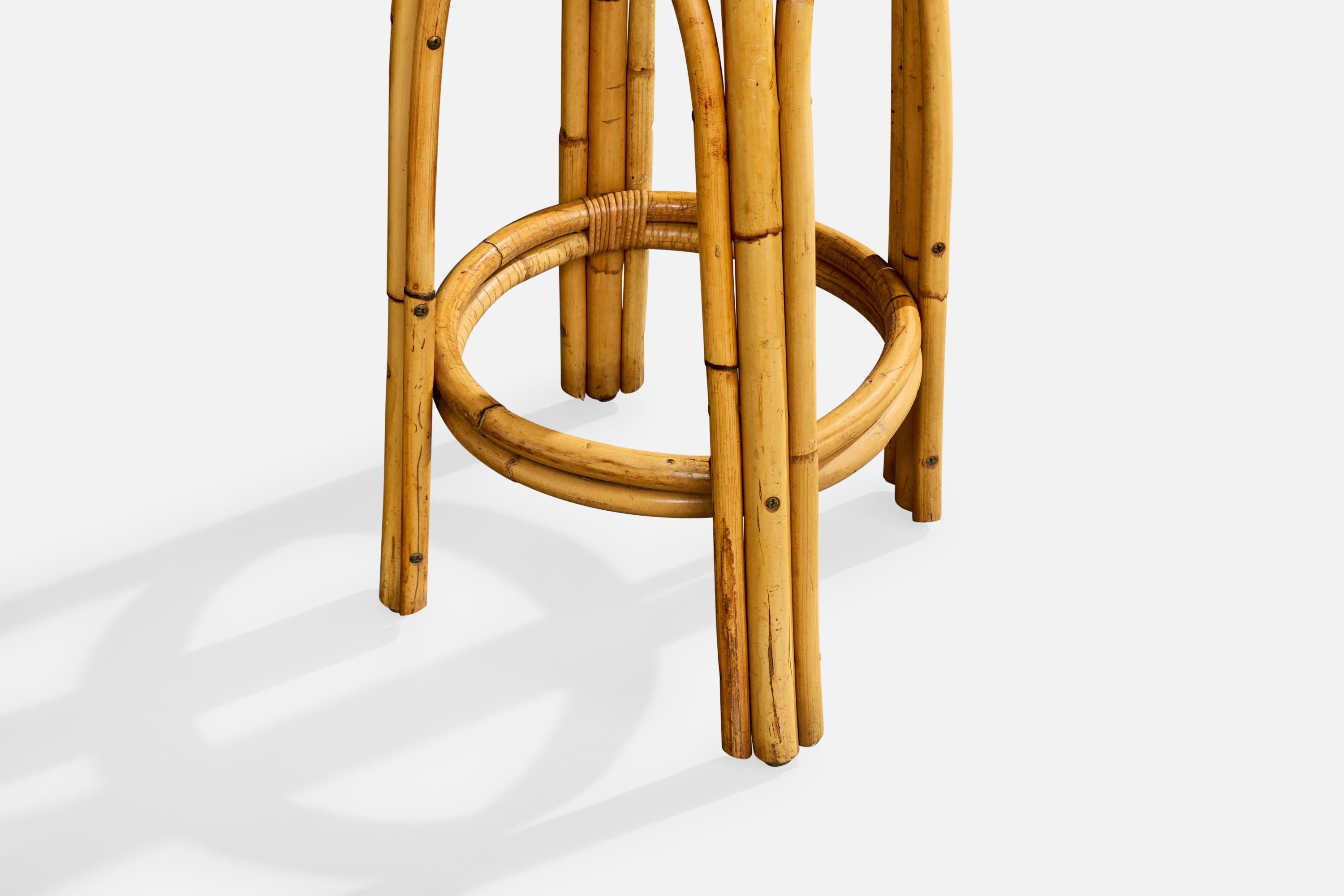 Amerikanischer Designer, Thekenhocker, Bambus, Samt, USA, 1950er Jahre im Angebot 2