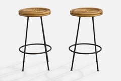 American Designer, Counter Stools, Iron, Rattan, Bamboo, USA, 1950s