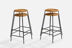 American Designer, Counter Stools, Iron, Rattan, USA, 1950s