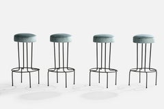 American Designer, Counter Stools, Iron, Velvet, USA, 1950s