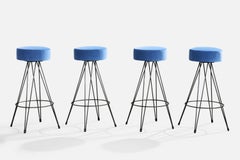 American Designer, Counter Stools, Iron, Velvet, USA, 1950s