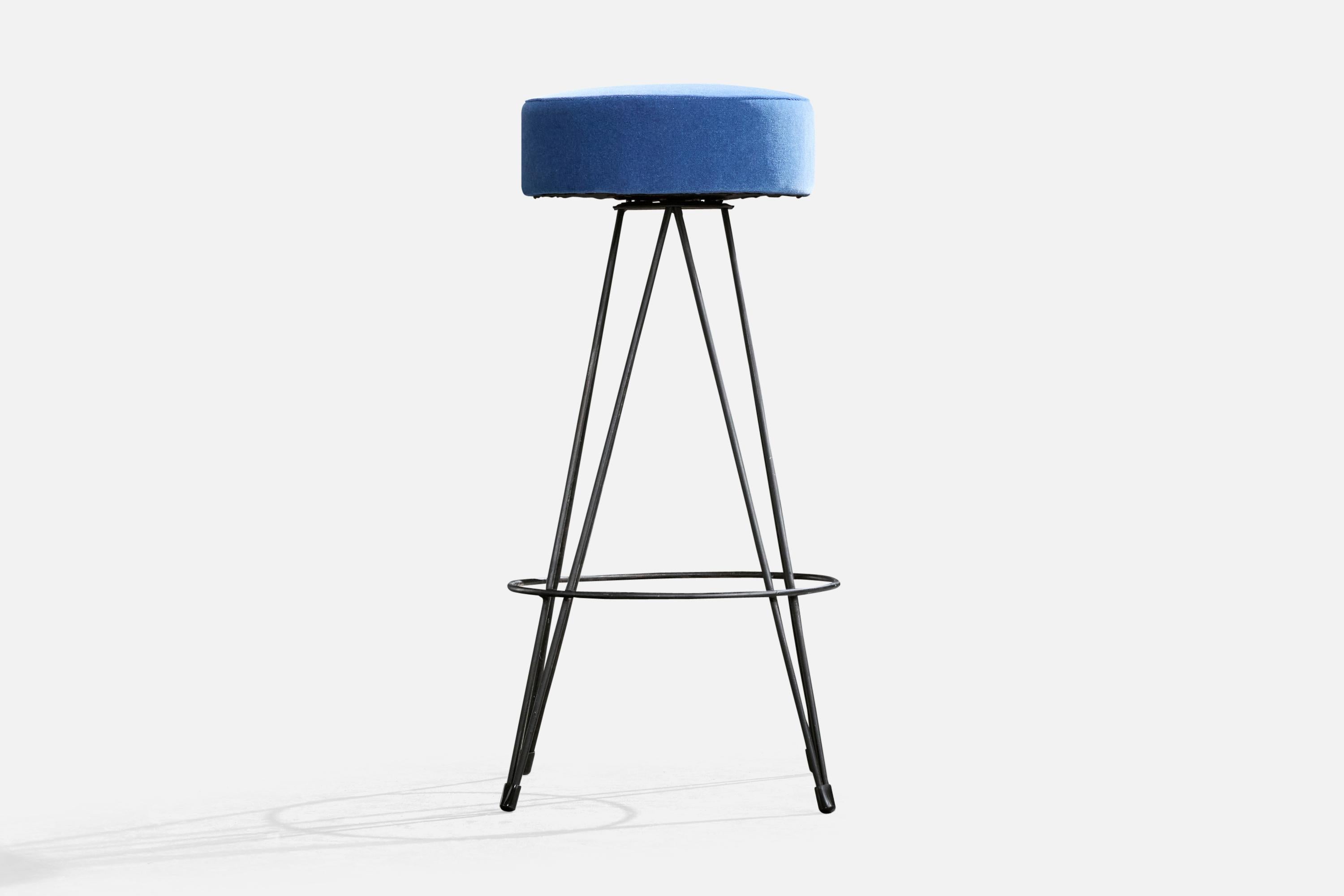 Mid-20th Century American Designer, Counter Stools, Iron, Velvet, USA, 1950s For Sale