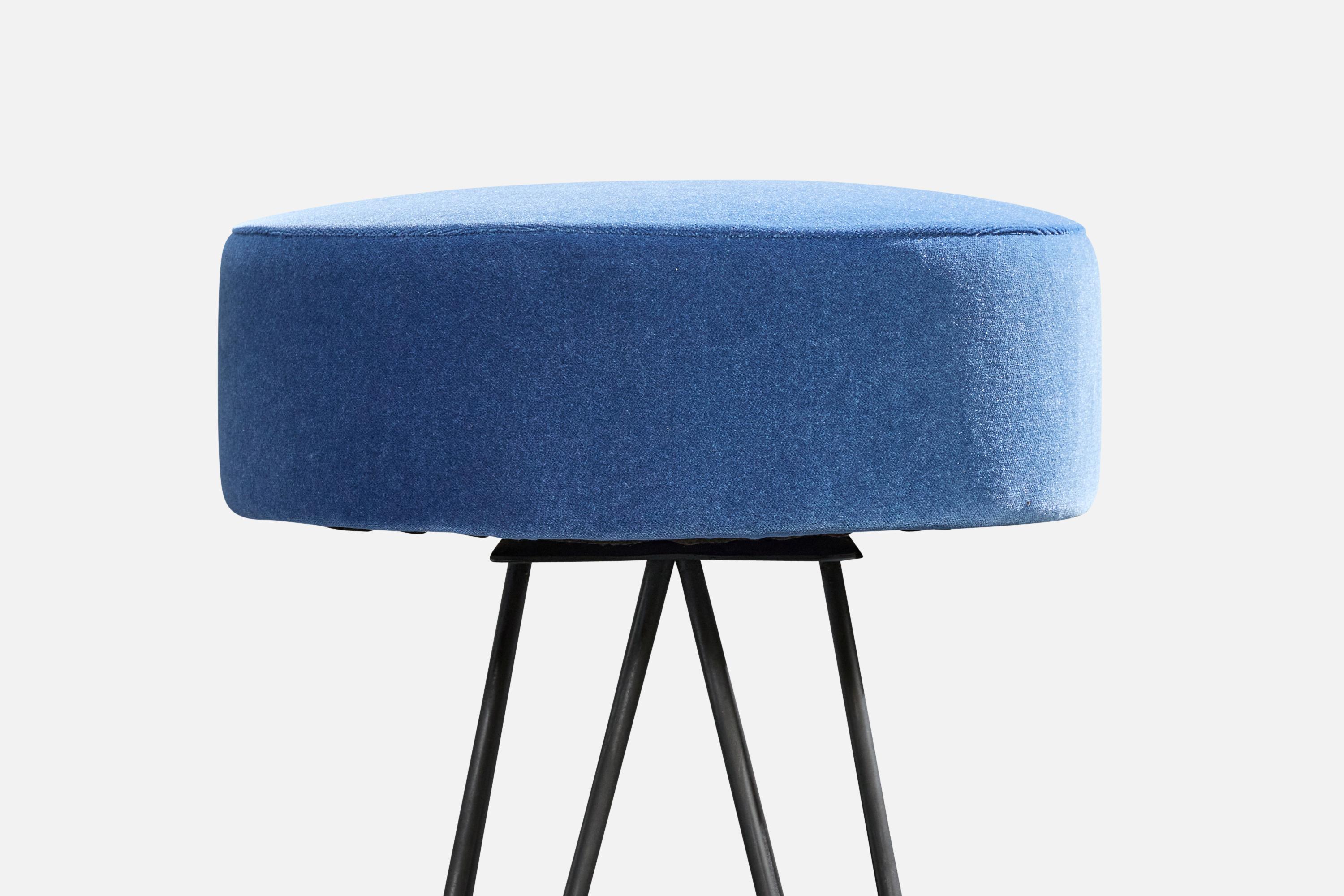 American Designer, Counter Stools, Iron, Velvet, USA, 1950s For Sale 1