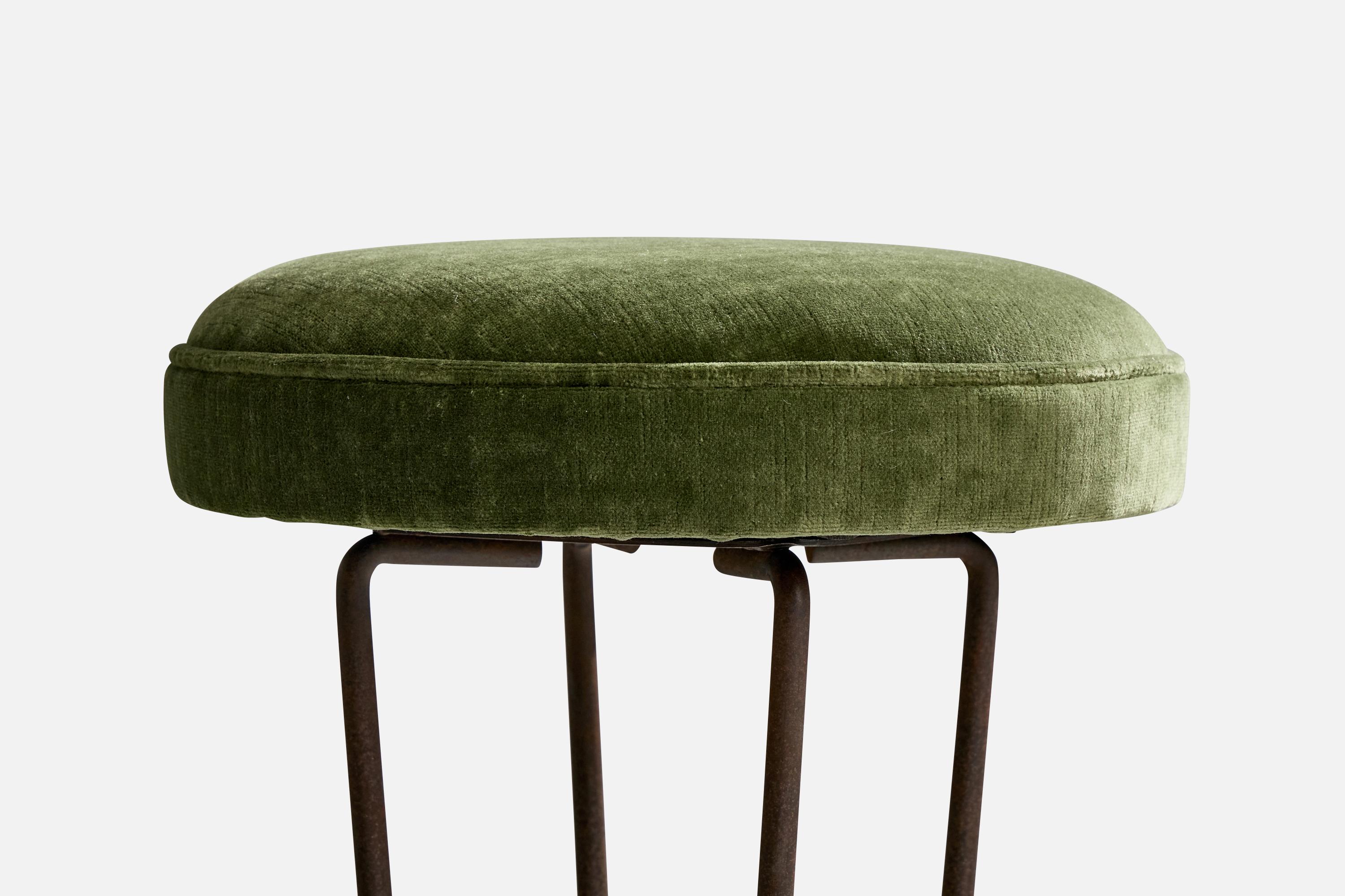 American Designer, Counter Stools, Iron, Velvet, USA, 1950s For Sale 2