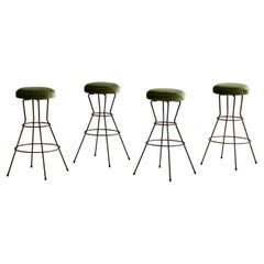 Amerikanischer Designer, Thekenhocker, Eisen, Samt, USA, 1950er Jahre