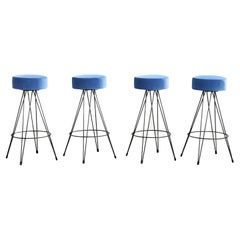 American Designer, Counter Stools, Iron, Velvet, USA, 1950s