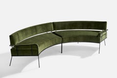 American Designer, Curved Sofa, Iron, Velvet, USA, 1950s