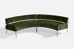 American Designer, Curved Sofa, Iron, Velvet, USA, 1950s