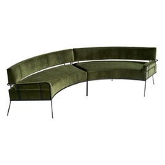 American Designer, Curved Sofa, Iron, Velvet, USA, 1950s