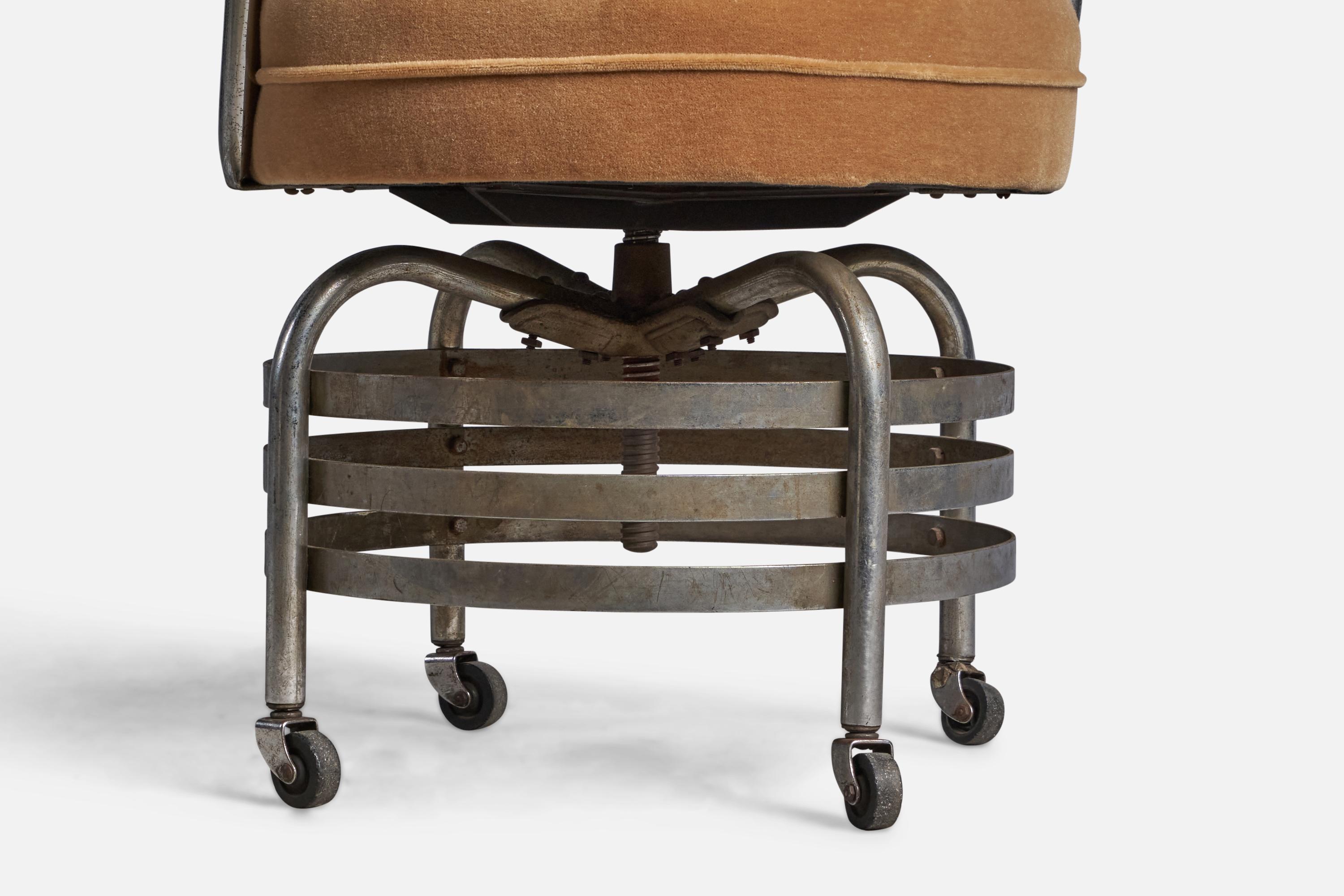 American Designer, Desk Chair, Chrome Metal, Mohair, USA, 1930s For Sale 1