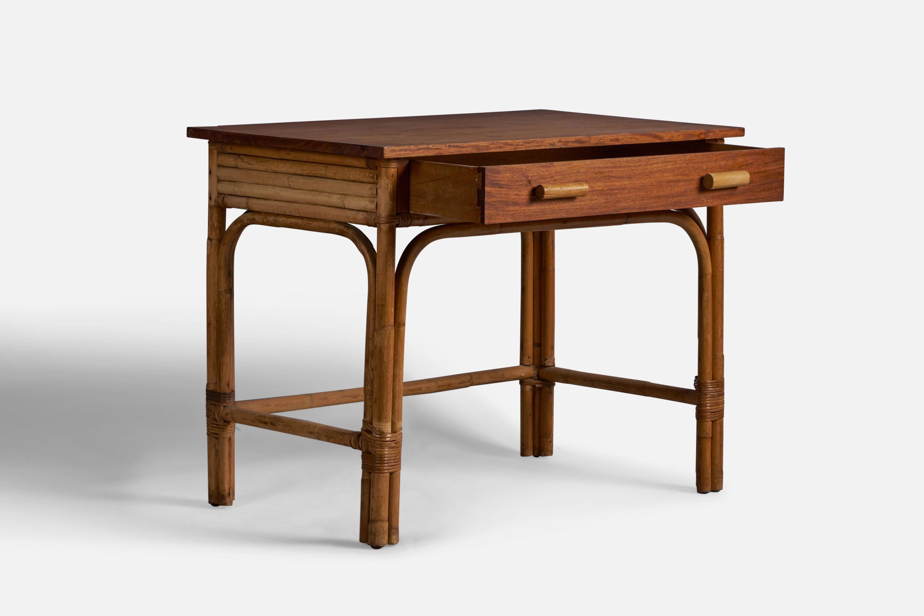 Mid-Century Modern American Designer, Desk, Oak, Bamboo, Rattan, USA, 1950s For Sale