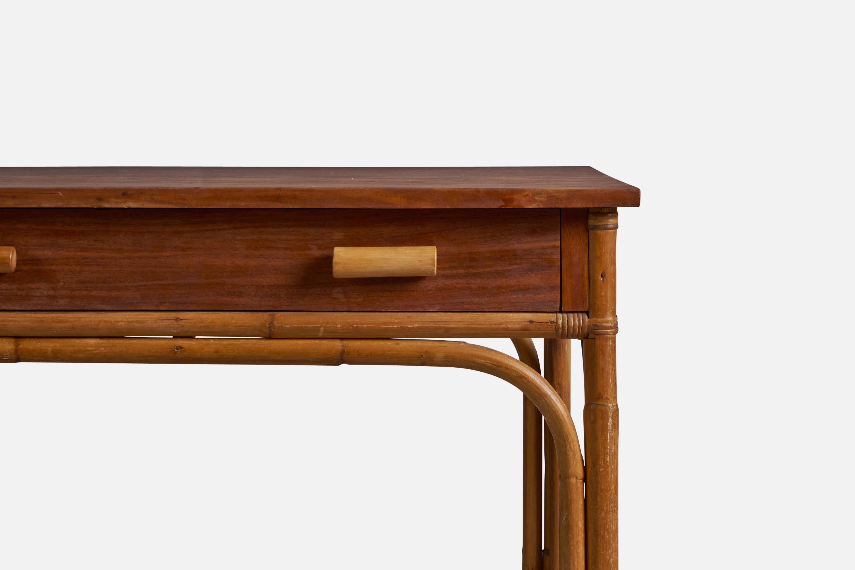 Amerikanischer Designer, Schreibtisch, Eiche, Bambus, Rattan, USA, 1950er Jahre (Mitte des 20. Jahrhunderts) im Angebot