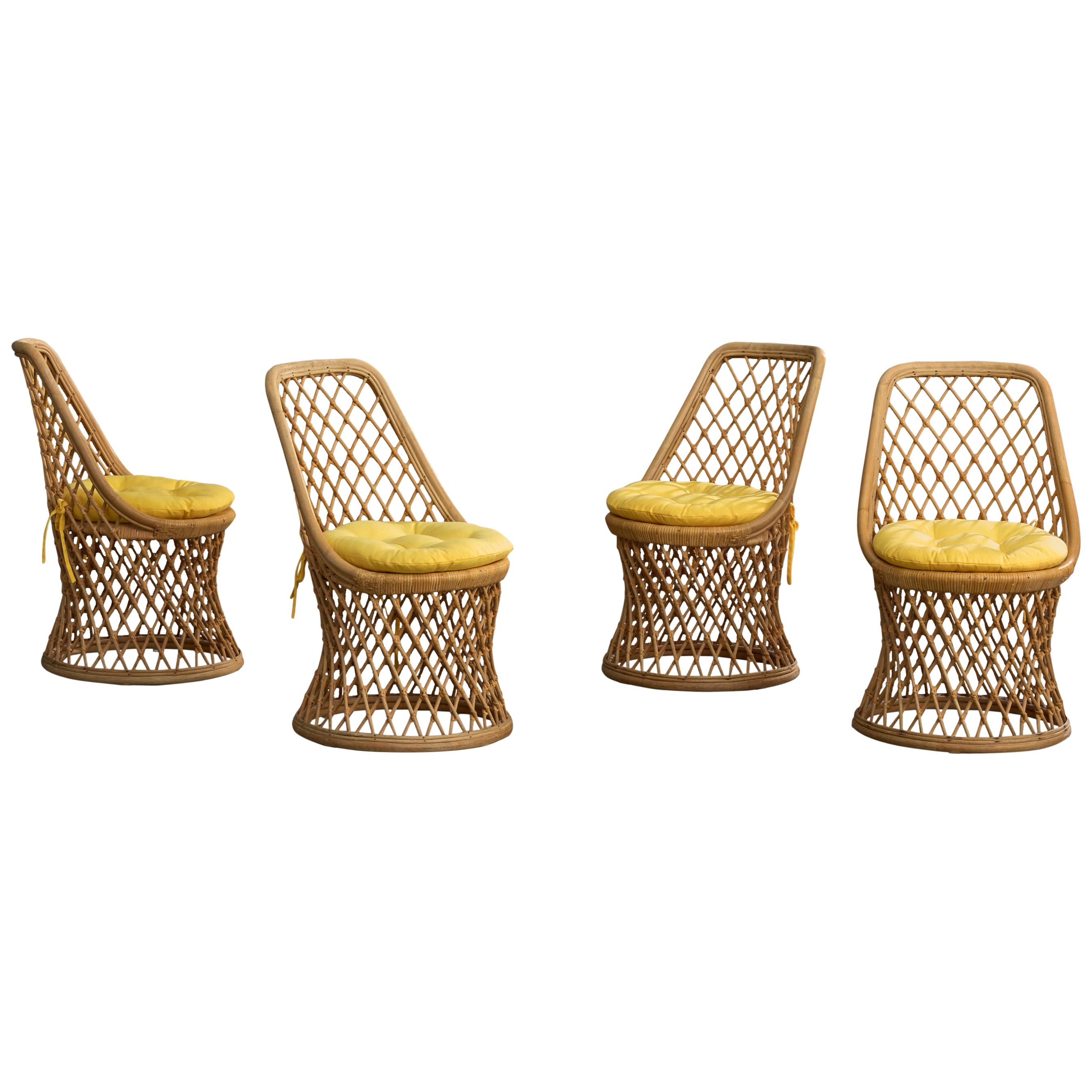 Designer americano, Sedie da sala da pranzo, Bambù, Rattan, Tessuto, USA, anni '70
