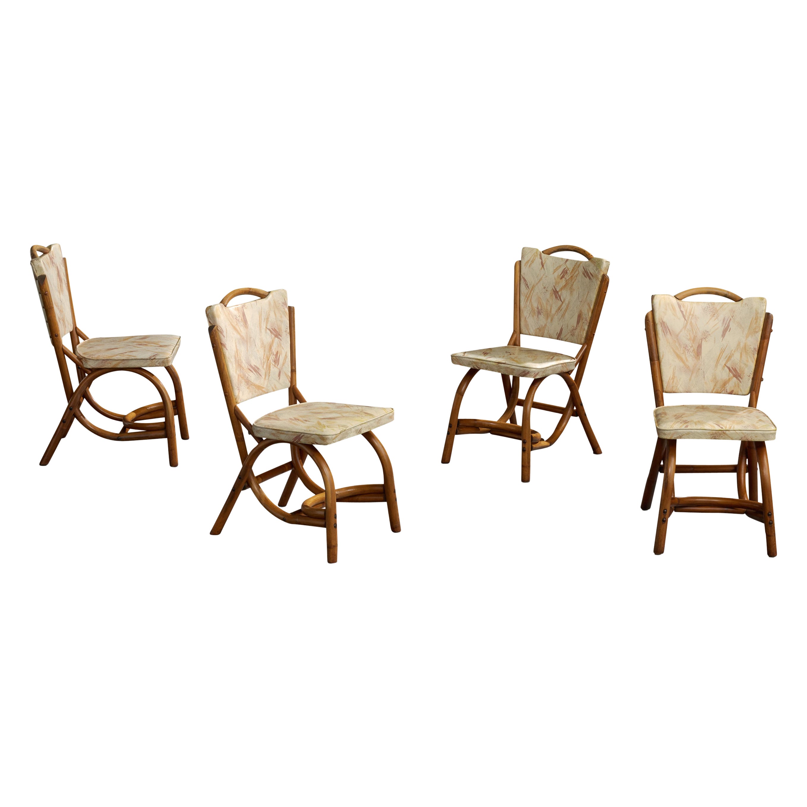 American Designer, Dining Room Chairs, Bamboo, Vinyl, USA, 1950s For Sale