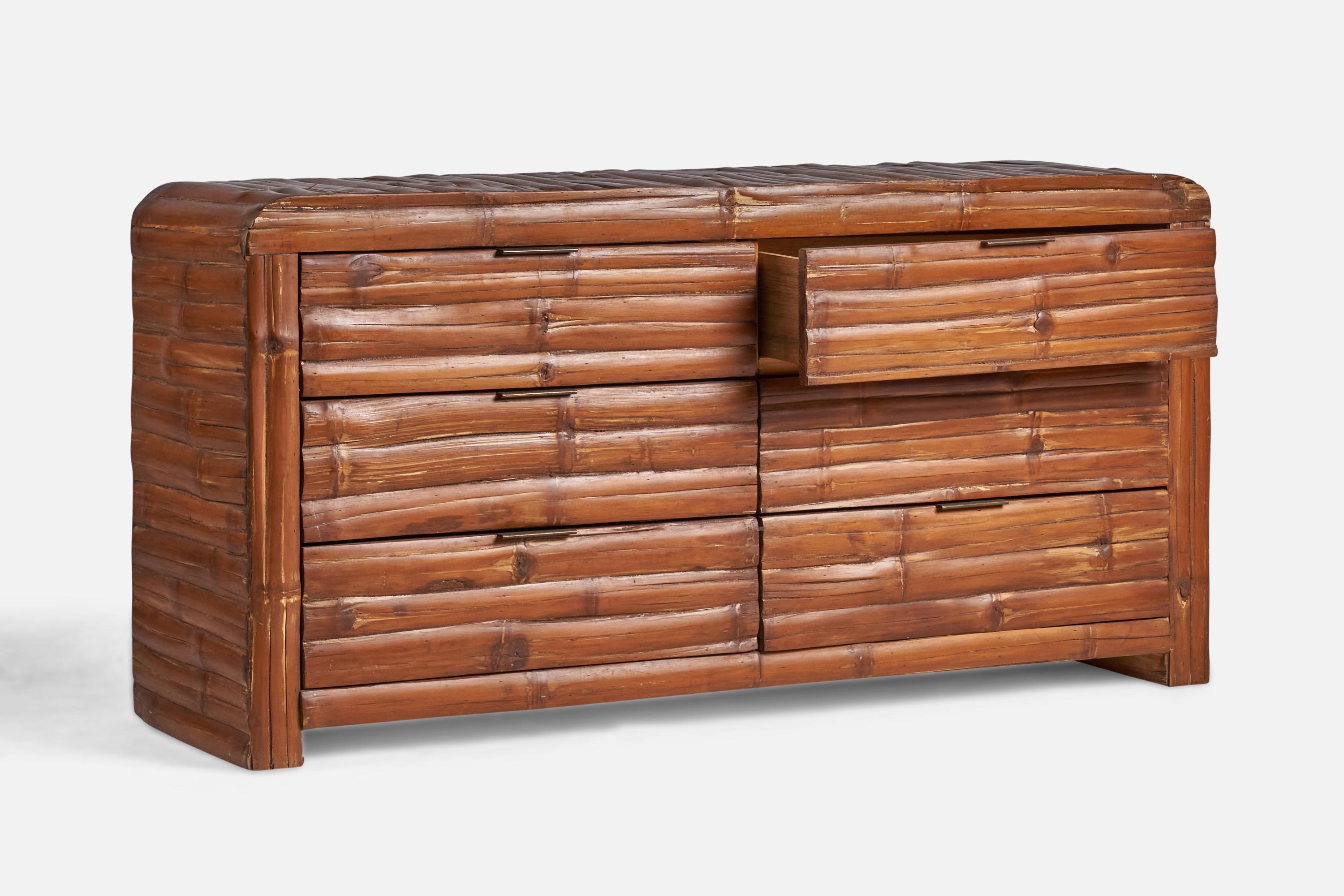 Mid-Century Modern American Designer, Dresser, Bamboo, Brass, USA, 1950s For Sale