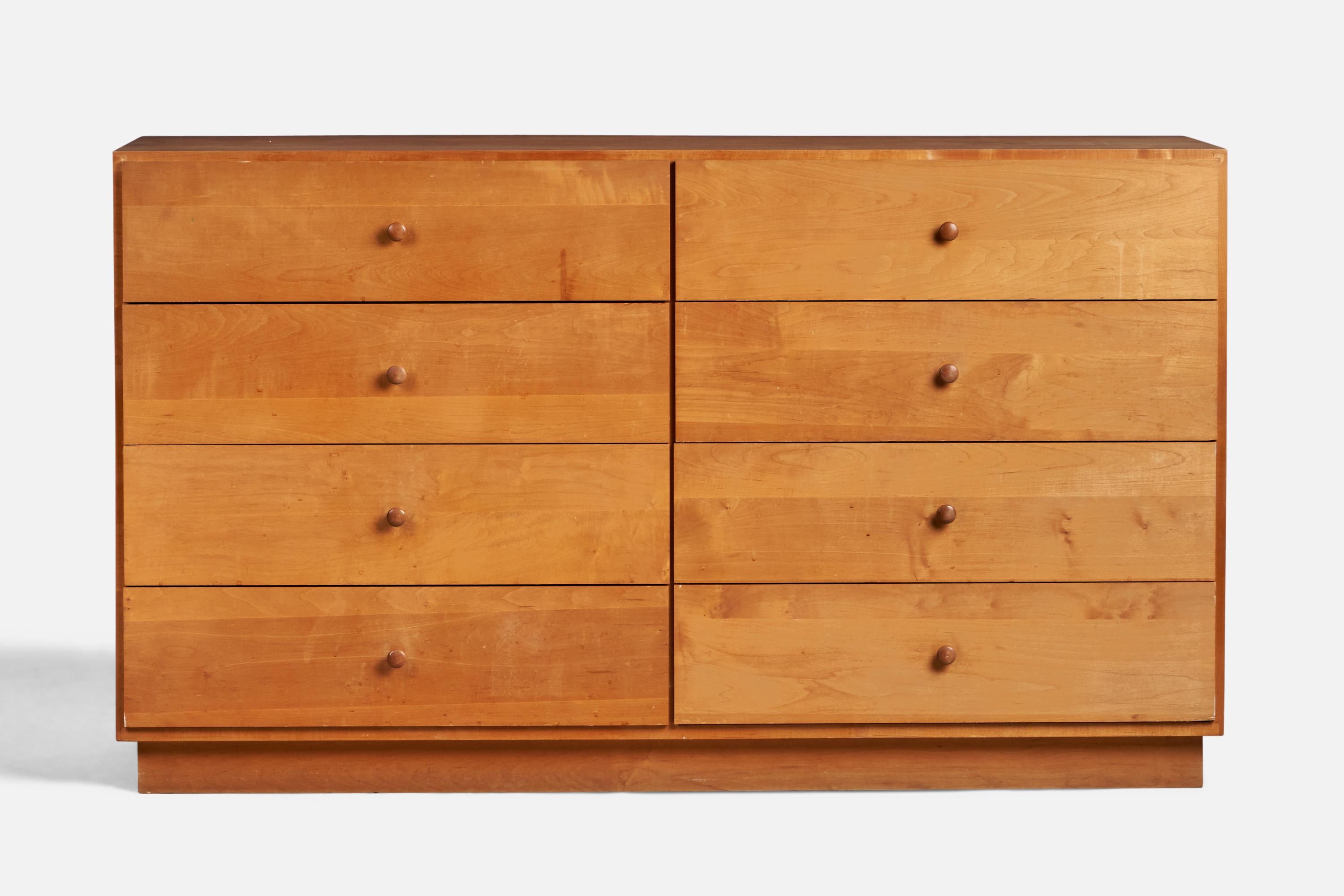 A maple dresser designed and produced in North Carolina, USA, c. 1970s.