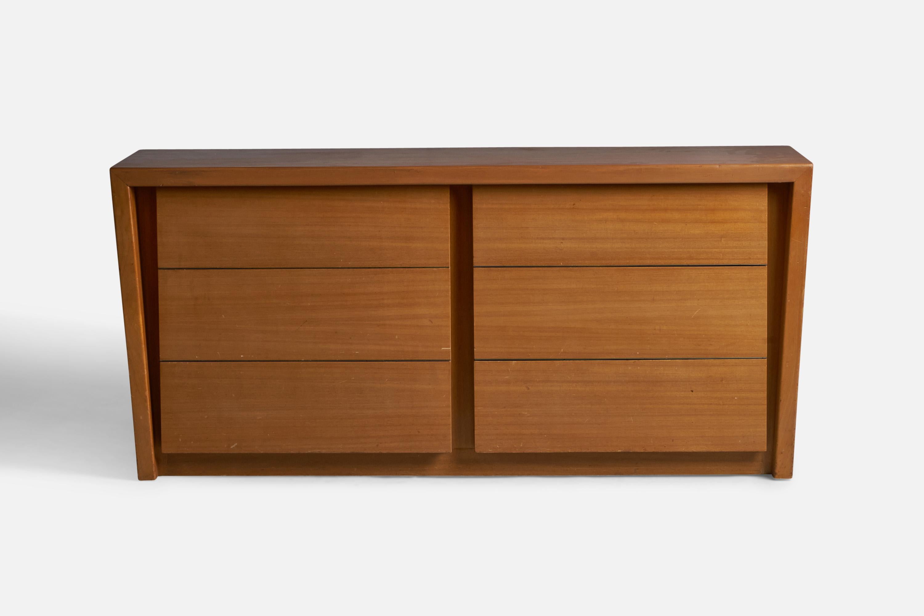 An oak dresser or chest of drawers, designed and produced in the US, 1950s.