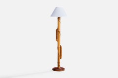 American Designer, Floor Lamp, Bamboo, Pine, Rattan, Fabric, USA, 1950s