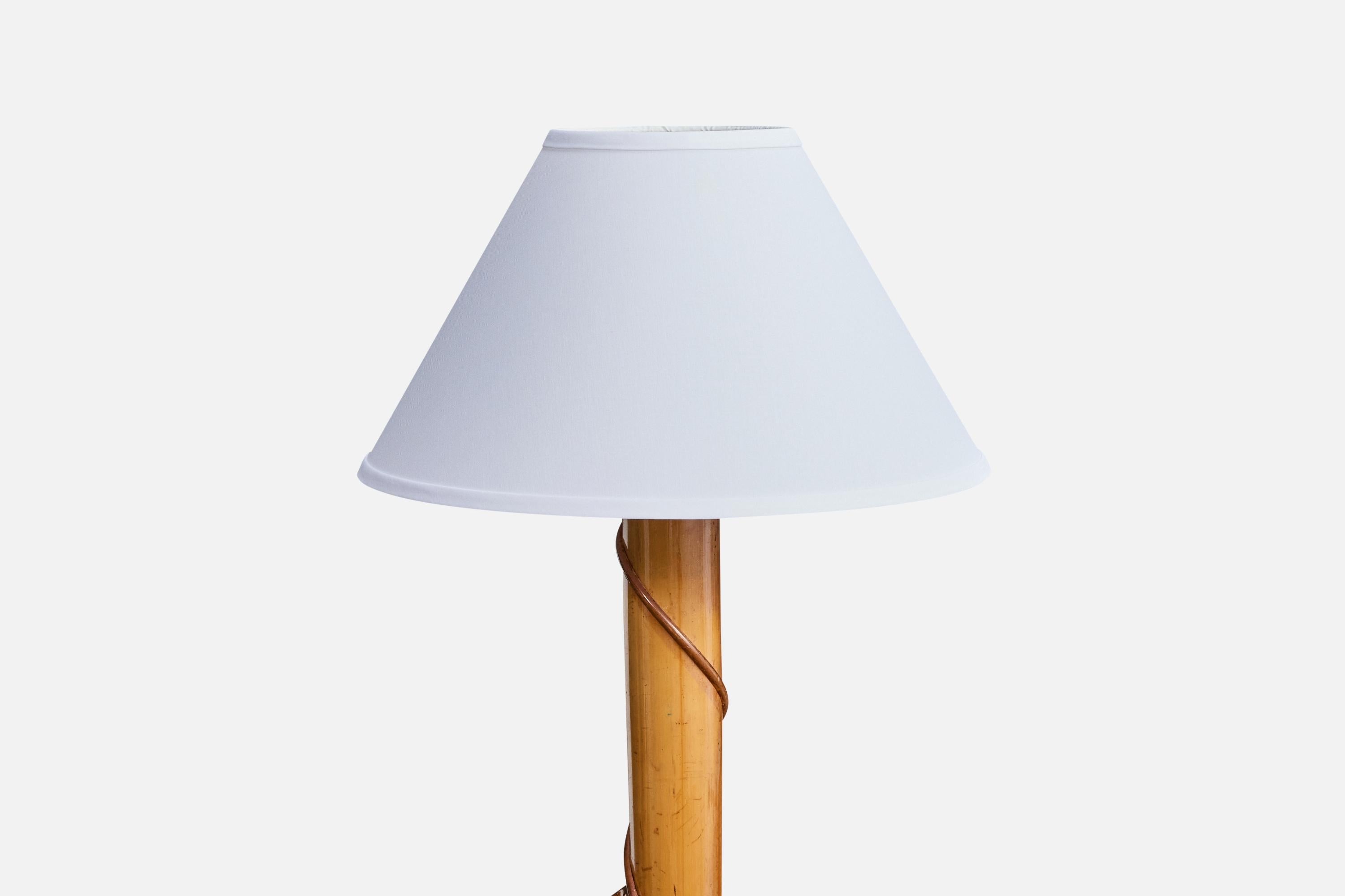 Mid-Century moderno Lampada da terra di design americano, bambù, pino, rattan, tessuto, USA, anni '50 in vendita