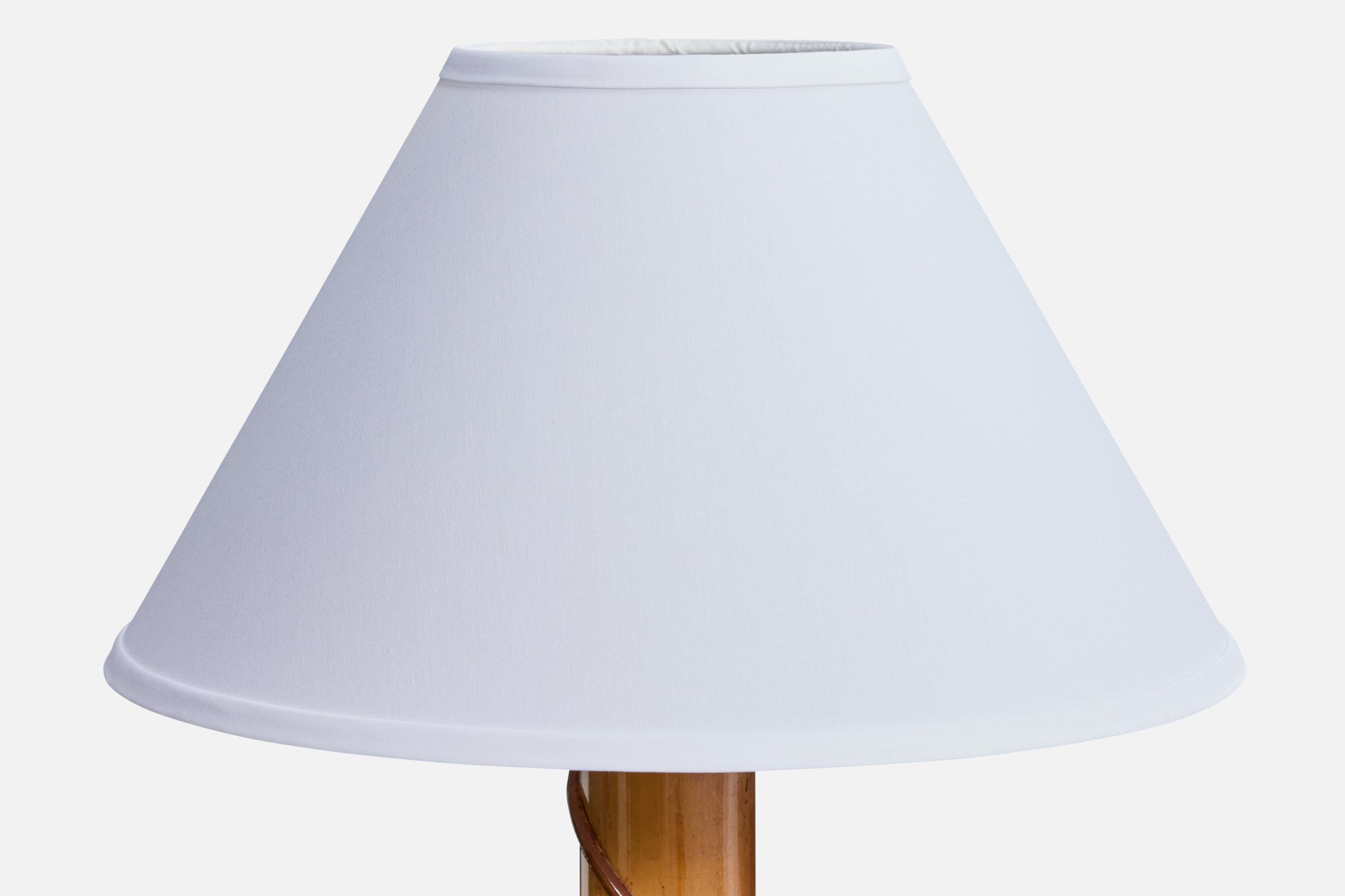 Americano Lampada da terra di design americano, bambù, pino, rattan, tessuto, USA, anni '50 in vendita