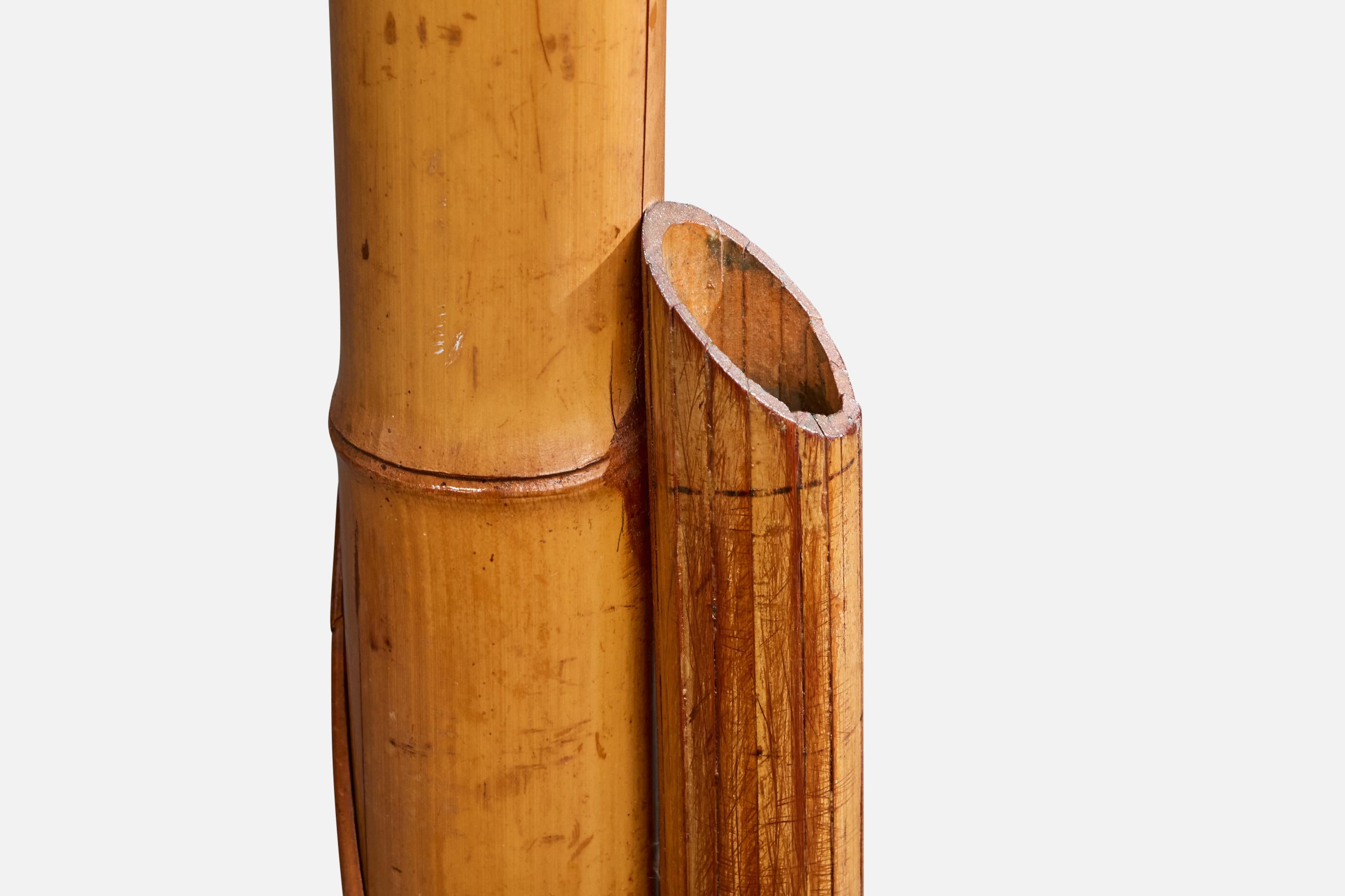 Bambù Lampada da terra di design americano, bambù, pino, rattan, tessuto, USA, anni '50 in vendita