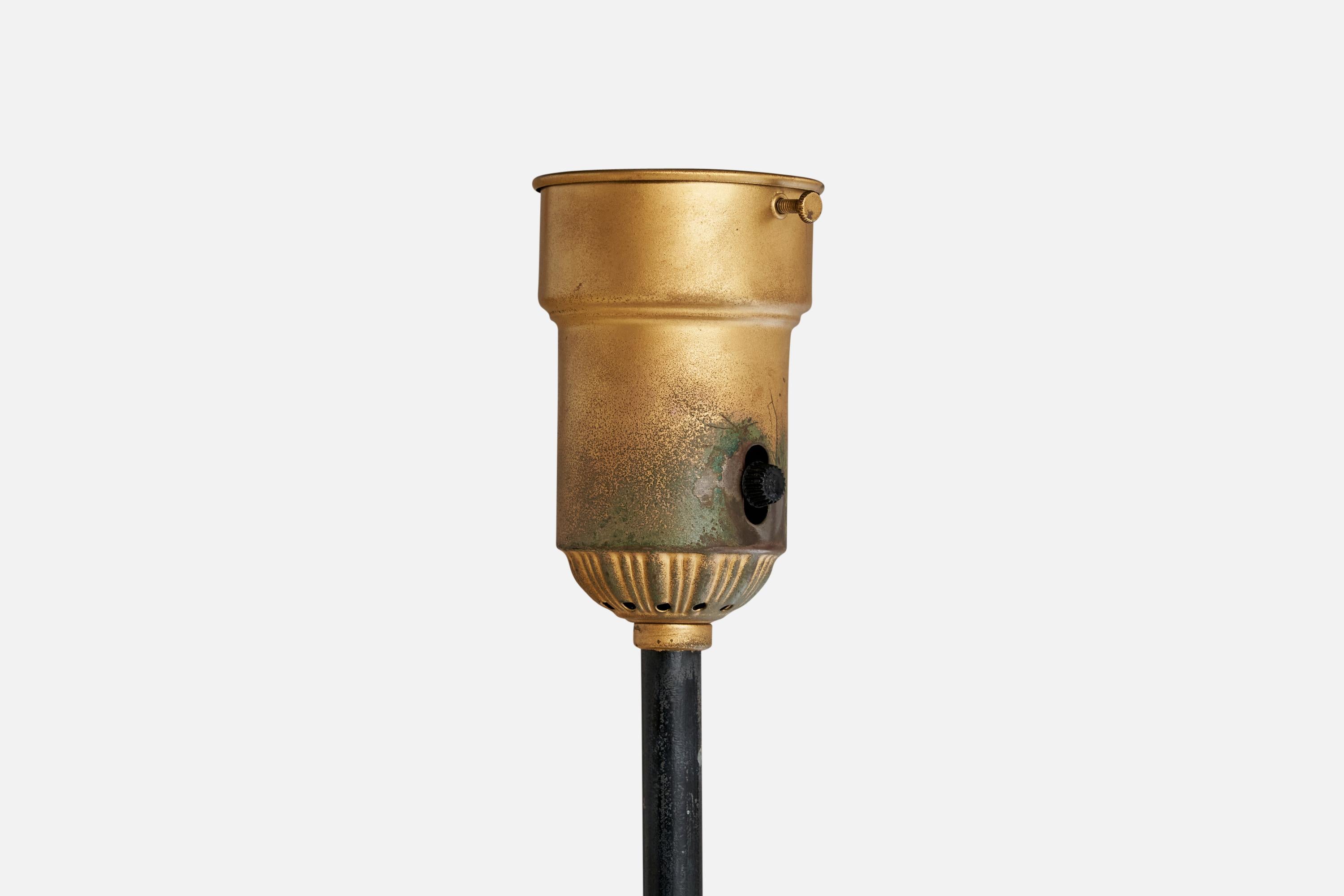 Diseñador americano, Lámpara de pie, Latón, Metal, Tela, EE.UU., Década de 1950 Estadounidense en venta