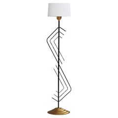 American Designer, Floor Lamp, Brass, Metal, Fabric, USA, 1950s
