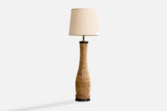 American Designer, Floor Lamp, Cork, Wood, Brass, Fabric, USA, 1970s