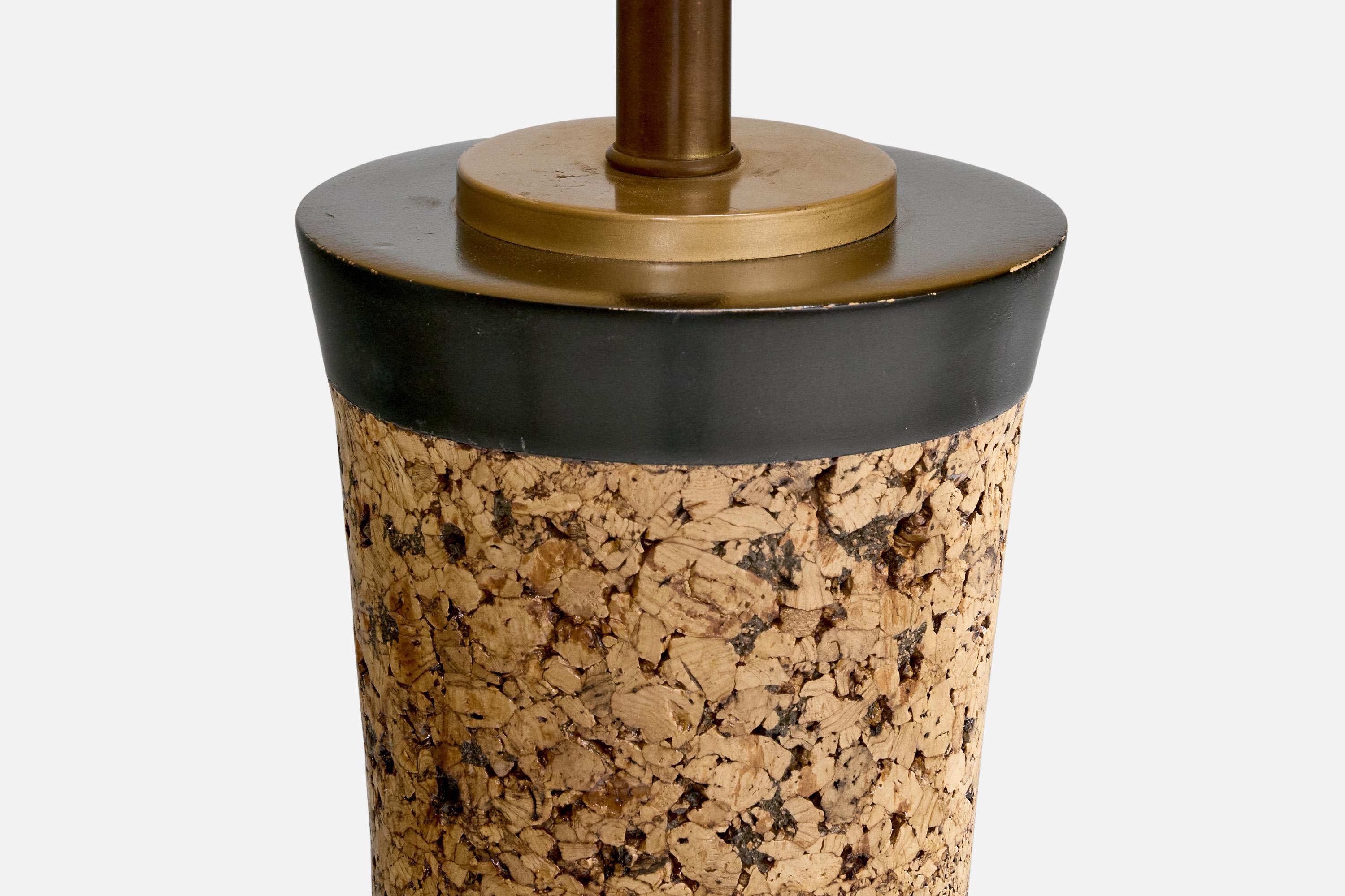 Américain Designer américain, lampadaire, liège, Wood, laiton, tissu, USA, années 1970 en vente