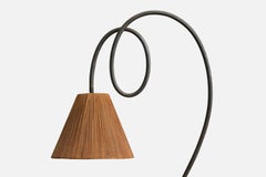 Amerikanischer Designer, Stehlampe, Eisen, Holz, Rattan, USA, 1950er Jahre