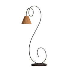 Amerikanischer Designer, Stehlampe, Eisen, Holz, Rattan, USA, 1950er Jahre