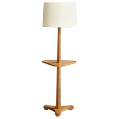 American Designer, Floor Lamp, Oak, Brass, Fabric, USA, 1950s