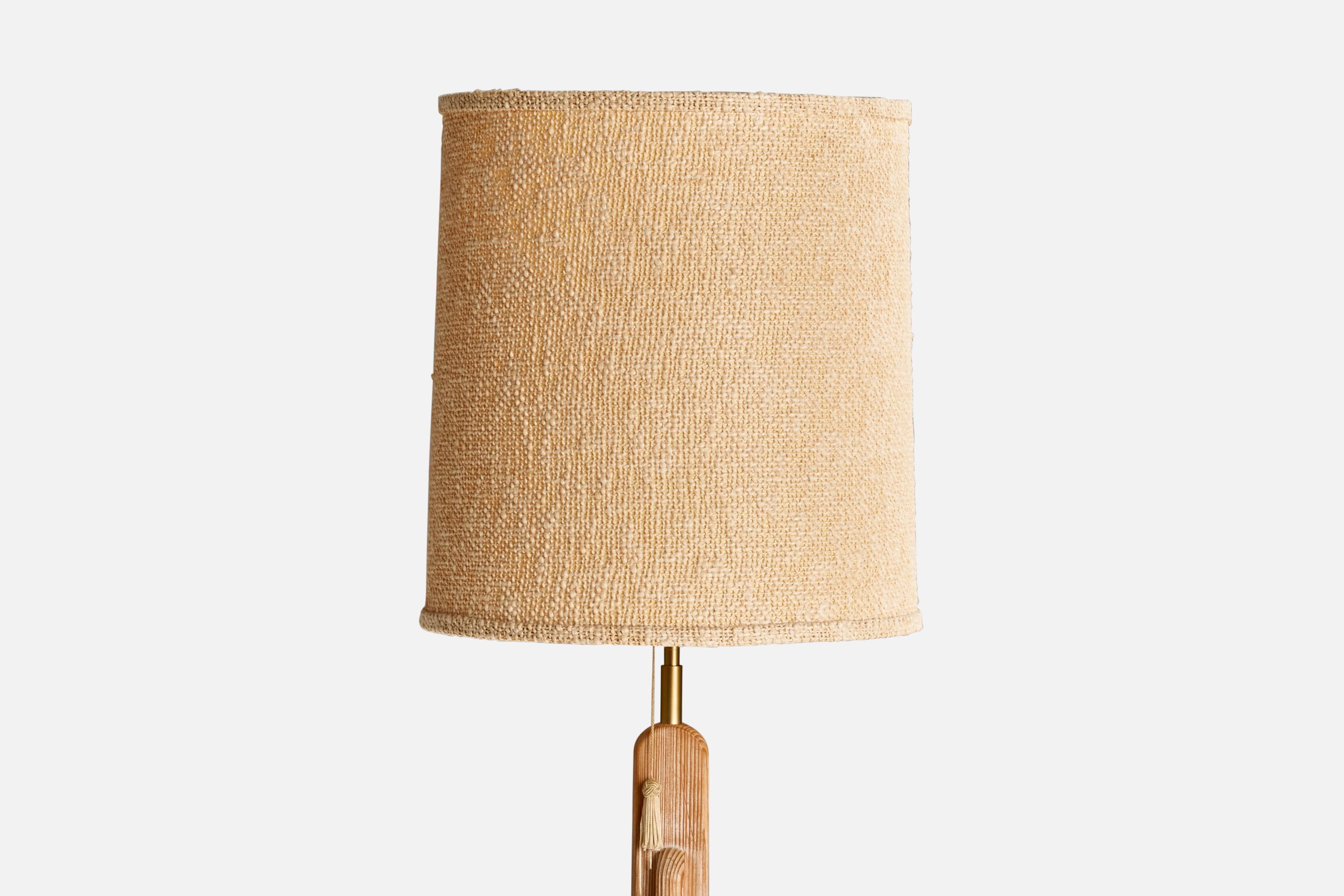 Fin du 20e siècle Designer américain, lampadaire, pin, laiton, États-Unis, 1970 en vente
