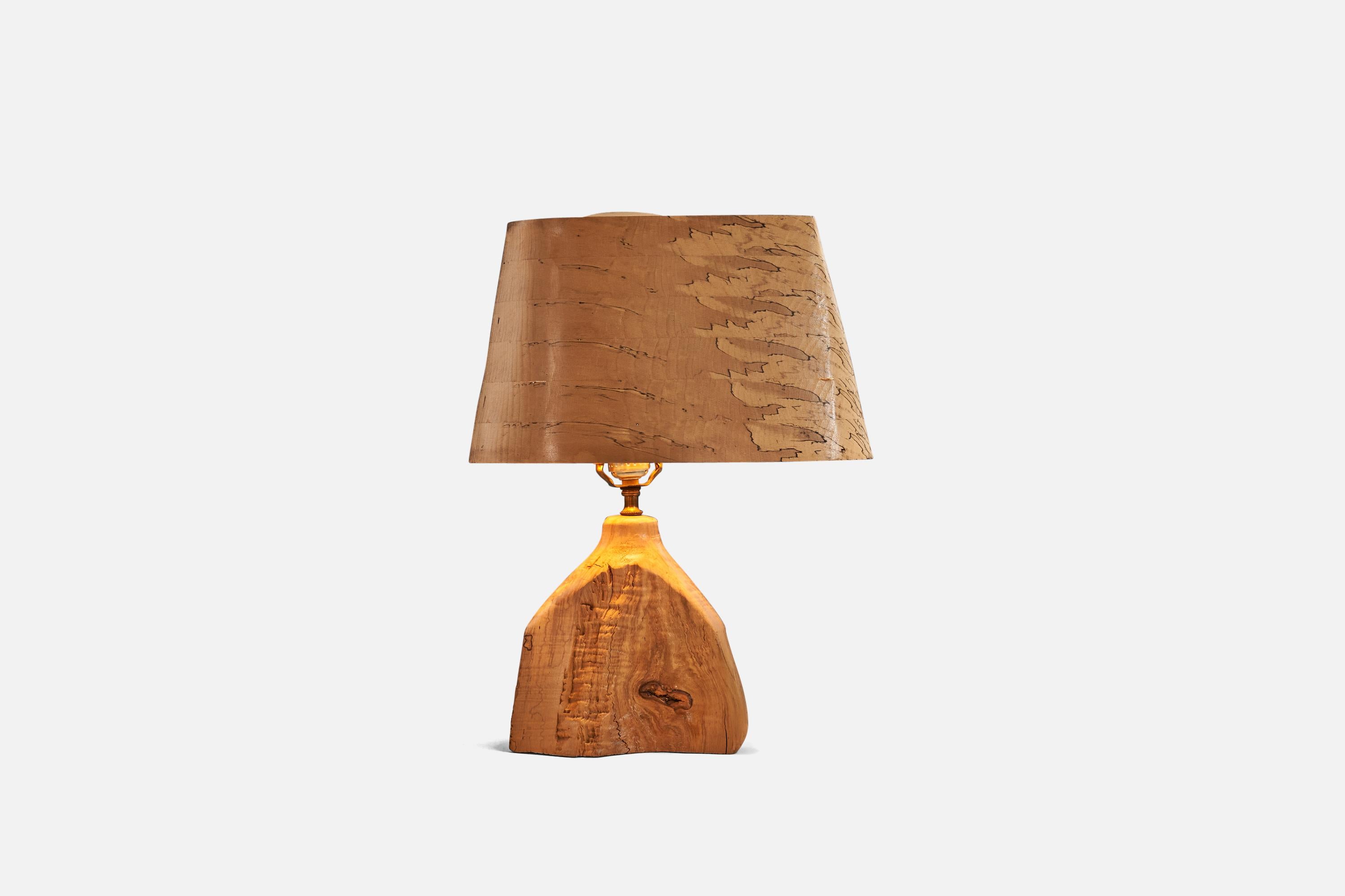 Mid-20th Century American Designer, Free Form Table Lamp, Wood, Brass, US, 1950s For Sale