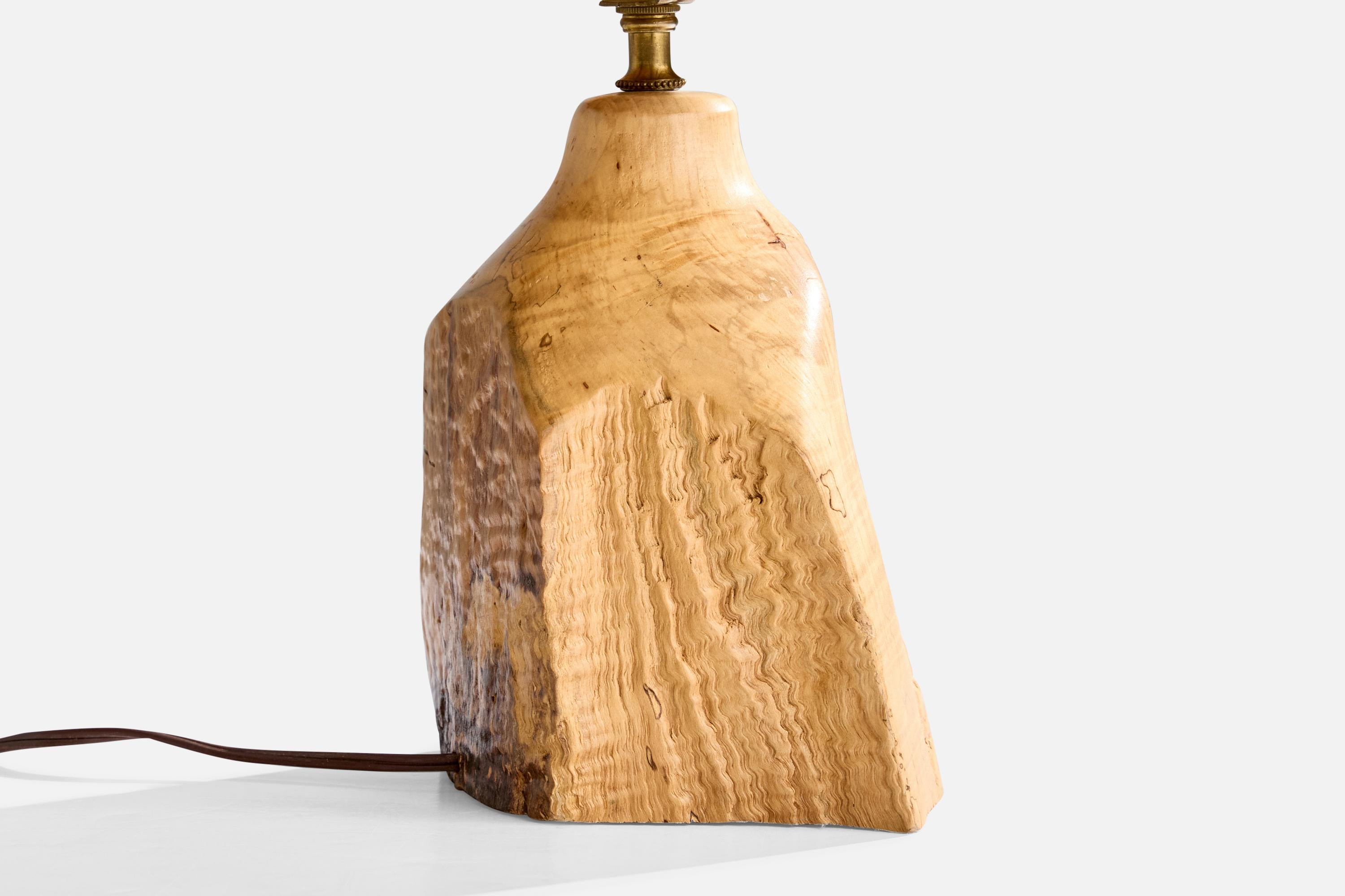 American Designer, Free Form Table Lamp, Wood, Brass, USA, 1950s For Sale 5